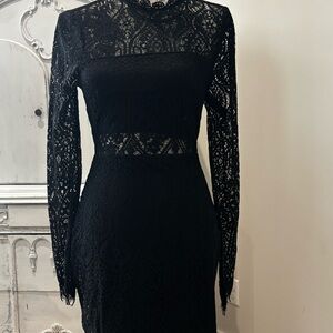 Lulus Appetite for Seduction Black Lace Long Sleeve Dress TOO LATE FOR ME TO RET